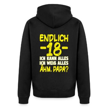 18 Geburtstag Geburtstagsgeschenk volljährig - Unisex Premium Bio Zip Hoodie - Schwarz - Hinten - Nico (187cm)