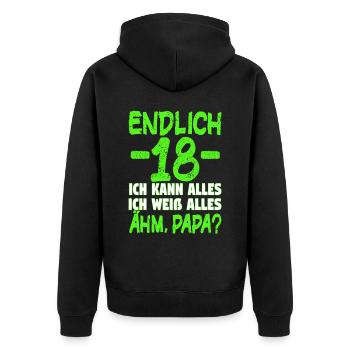 18 Geburtstag Geburtstagsgeschenk volljährig - Unisex Premium Bio Zip Hoodie - Schwarz - Hinten - Nico (187cm)
