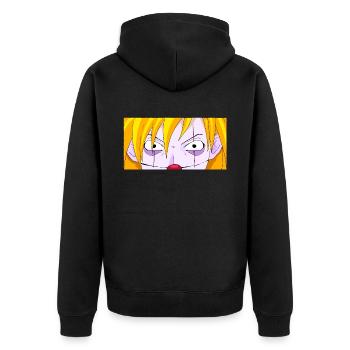 Clowncore Aesthetic Clown Anime Boy Eyes - Unisex Premium Bio Zip Hoodie - Schwarz - Hinten - Nico (187cm)