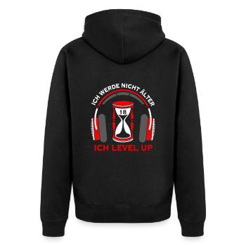 Ich werde nicht älter ich Level Up Gamer 18 Jahre - Unisex Premium Bio Zip Hoodie - Schwarz - Hinten - Nico (187cm)