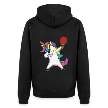 Dabbing Einhorn Ping Pong Tischtennis - Unisex Premium Bio Zip Hoodie - Schwarz - Hinten - Nico (187cm)
