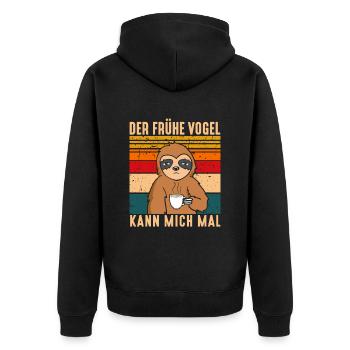 Faultier Der Frühe Vogel kann mich mal - Unisex Premium Bio Zip Hoodie - Schwarz - Hinten - Nico (187cm)