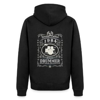 Vintage 1984 Drummer Geburtstag Geschenk Hobby - Unisex Premium Bio Zip Hoodie - Schwarz - Hinten - Nico (187cm)