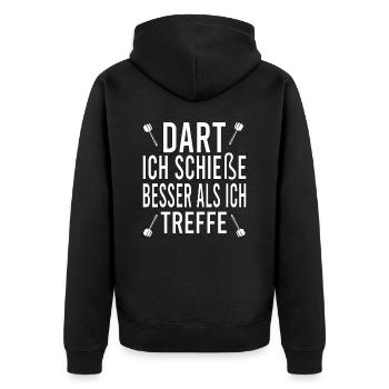 Dartfans Dartboard Treffsicher Dart Champion Darts - Unisex Premium Bio Zip Hoodie - Schwarz - Hinten - Nico (187cm)