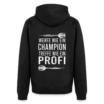 Dartfans Dartboard Treffsicher Dart Champion Darts - Unisex Premium Bio Zip Hoodie - Schwarz - Hinten - Nico (187cm)