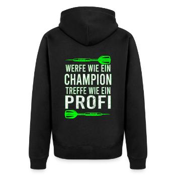 Dart Dartspieler Darten Dartpfeile Darts Dartfan - Unisex Premium Bio Zip Hoodie - Schwarz - Hinten - Nico (187cm)