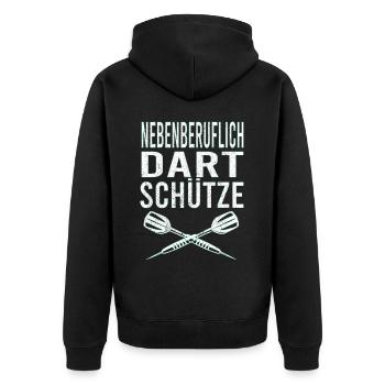 Dartfans Dartboard Treffsicher Dart Champion Darts - Unisex Premium Bio Zip Hoodie - Schwarz - Hinten - Nico (187cm)