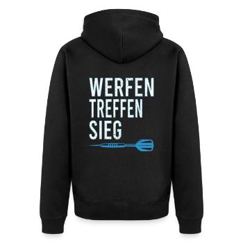 Dartspieer Dart Darten Dartpfeile werfen treffen - Unisex Premium Bio Zip Hoodie - Schwarz - Hinten - Nico (187cm)