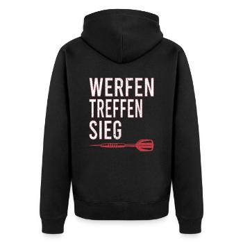 Darten Dart Darts Dartspieler Dartpfeile sieg - Unisex Premium Bio Zip Hoodie - Schwarz - Hinten - Nico (187cm)