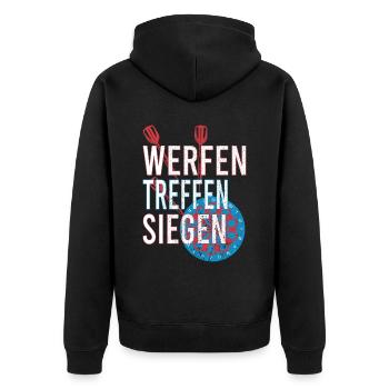 Dart Dartspieler Darten Dartpfeile Darts treffen - Unisex Premium Bio Zip Hoodie - Schwarz - Hinten - Nico (187cm)