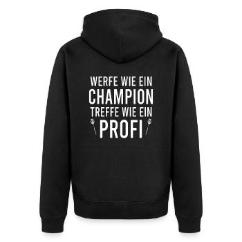 Dartfans Dartboard Treffsicher Dart Champion Darts - Unisex Premium Bio Zip Hoodie - Schwarz - Hinten - Nico (187cm)