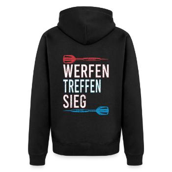 Dart Dartspieler Darten Dartpfeile Darts werfen - Unisex Premium Bio Zip Hoodie - Schwarz - Hinten - Nico (187cm)