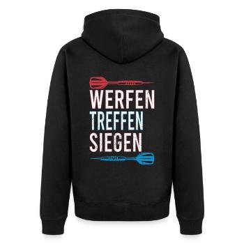 Dart Dartspieler Darten Dartpfeile Darts treffen - Unisex Premium Bio Zip Hoodie - Schwarz - Hinten - Nico (187cm)