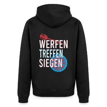 Dartfans Dartboard Treffsicher Dart Champion Darts - Unisex Premium Bio Zip Hoodie - Schwarz - Hinten - Nico (187cm)