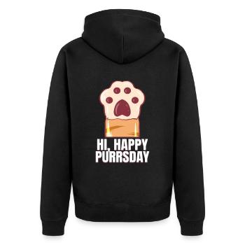 Greeting Cat Paw On Purrsday - Unisex Premium Organic Zip Hoodie - black - Back - Nico (187cm)