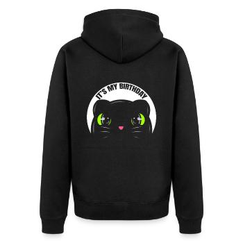 Logo Black Cat's Birthday On Purrsday - Unisex Premium Bio Zip Hoodie - Schwarz - Hinten - Nico (187cm)