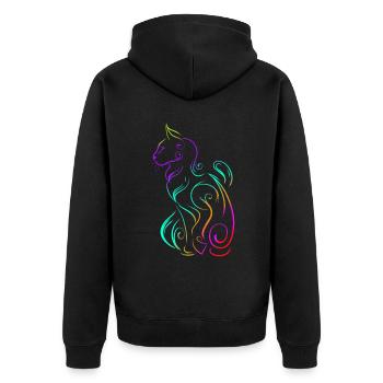 Colored Ornamental Cat In Asian Style On Purrsday - Unisex Premium Organic Zip Hoodie - black - Back - Nico (187cm)