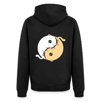 Yin And Yang Cats On Purrsday - Unisex Premium Organic Zip Hoodie - black - Back - Nico (187cm)