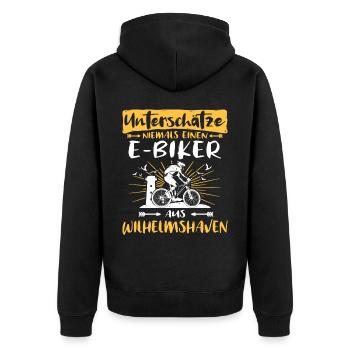 Wilhelmshaven Ebike Wilhelmshavener Ebiker - Unisex Premium Bio Zip Hoodie - Schwarz - Hinten - Nico (187cm)
