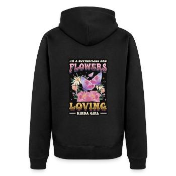 J’aime les papillons et les fleurs - Veste à capuche bio Premium Unisexe - noir - Dos - Nico (187cm)