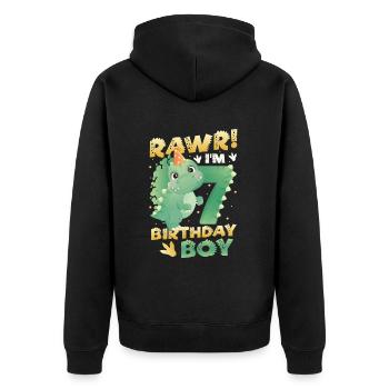 7th Birthday Boy Happy Birthday Dinosaurier - Unisex Premium Bio Zip Hoodie - Schwarz - Hinten - Nico (187cm)
