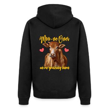 Moo-ve Over, We're Grazing Here - Unisex Premium Organic Zip Hoodie - black - Back - Nico (187cm)