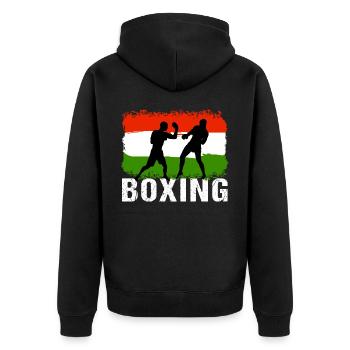 Boxing Ungarn Kampfsport Boxer - Unisex Premium Bio Zip Hoodie - Schwarz - Hinten - Nico (187cm)