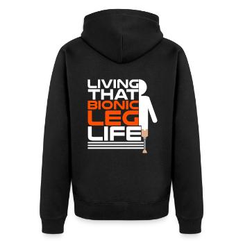 Beinprothesendesign und Beinprothesen - Unisex Premium Bio Zip Hoodie - Schwarz - Hinten - Nico (187cm)