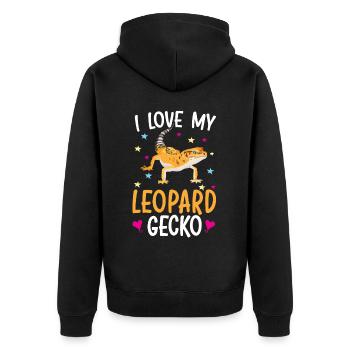 Ich liebe meinen Leopard Gecko Reptil Leopard Gecko - Unisex Premium Bio Zip Hoodie - Schwarz - Hinten - Nico (187cm)