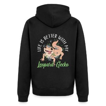 Reptilienleopard Gecko Liebhaber Eidechse Herpetologie - Unisex Premium Bio Zip Hoodie - Schwarz - Hinten - Nico (187cm)