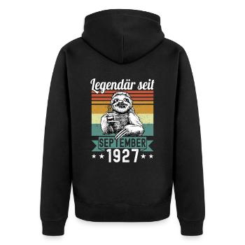 Faultier Legendär seit September 1927 Geburtstag - Unisex Premium Bio Zip Hoodie - Schwarz - Hinten - Nico (187cm)