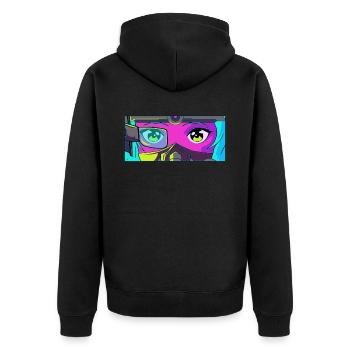 Cyber Aesthetic Anime Girl Eyes Retro Futurism - Unisex Premium Organic Zip Hoodie - black - Back - Nico (187cm)