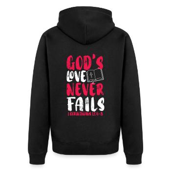God's Love Never Fails Christian Believer - Unisex Premium Organic Zip Hoodie - black - Back - Nico (187cm)