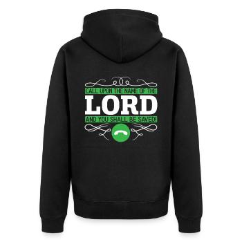 Christlich Gläubiger Religiöser Pastor Bibel - Unisex Premium Bio Zip Hoodie - Schwarz - Hinten - Nico (187cm)