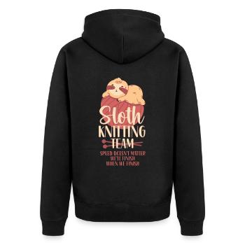 Knitting Knitter Sloth Sloth - Unisex Premium Bio Zip Hoodie - Schwarz - Hinten - Nico (187cm)