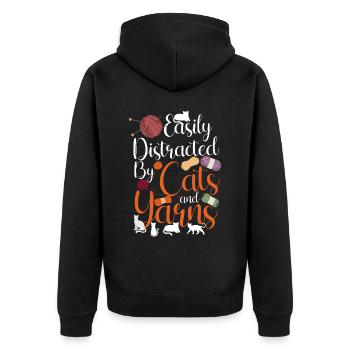 Knitting Knitter Cat Easily - Unisex Premium Organic Zip Hoodie - black - Back - Nico (187cm)