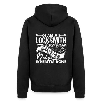 Locksmith Locksmith I Stop When I'm Done - Unisex Premium Organic Zip Hoodie - black - Back - Nico (187cm)