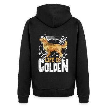 Golden Retriever Life Is Golden - Unisex Premium Organic Zip Hoodie - black - Back - Nico (187cm)
