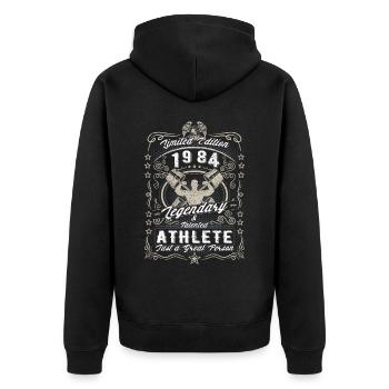 Vintage 1984 Fitness Geburtstag Geschenk Hobby - Unisex Premium Bio Zip Hoodie - Schwarz - Hinten - Nico (187cm)