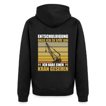 Ich Habe Einen Kran Gesehen - Unisex Premium Bio Zip Hoodie - Schwarz - Hinten - Nico (187cm)
