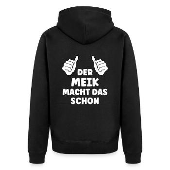 Meik Lustiger Spruch Vorname Name Meik - Unisex Premium Bio Zip Hoodie - Schwarz - Hinten - Nico (187cm)