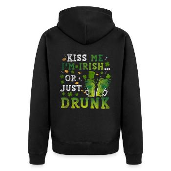 Kiss Me at Irish Or Just Drunk St Patrick's Day - Unisex Premium Organic Zip Hoodie - black - Back - Nico (187cm)