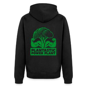 Veganer Brokkoli Bodybuilding Vegan - Unisex Premium Bio Zip Hoodie - Schwarz - Hinten - Nico (187cm)