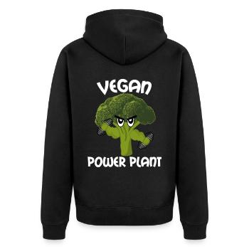 Vegan Brokkoli Bodybuilding Veganer - Unisex Premium Bio Zip Hoodie - Schwarz - Hinten - Nico (187cm)