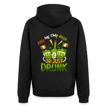 Kiss Me Im Irish Or Just Drunk St Patricks Day - Unisex Premium Bio Zip Hoodie - Schwarz - Hinten - Nico (187cm)