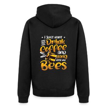Ich Will Nur Kaffee Trinken Und Mit Bienen hängen - Unisex Premium Bio Zip Hoodie - Schwarz - Hinten - Nico (187cm)