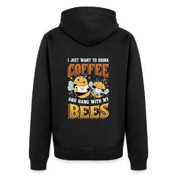 Ich Will Nur Kaffee Trinken Und Mit Bienen hängen - Unisex Premium Bio Zip Hoodie - Schwarz - Hinten - Nico (187cm)