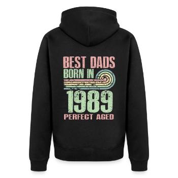 Die Besten Väter Sind 1989 Geboren, 34 Jahre Alt, - Unisex Premium Bio Zip Hoodie - Schwarz - Hinten - Nico (187cm)