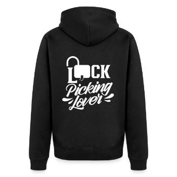 Lock Picking Liebhaber Knacken Schloss Knacker - Unisex Premium Bio Zip Hoodie - Schwarz - Hinten - Nico (187cm)