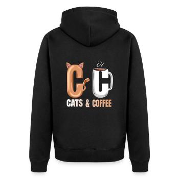Logo Cats And Hot Coffee On Purrsday - Unisex Premium Bio Zip Hoodie - Schwarz - Hinten - Nico (187cm)